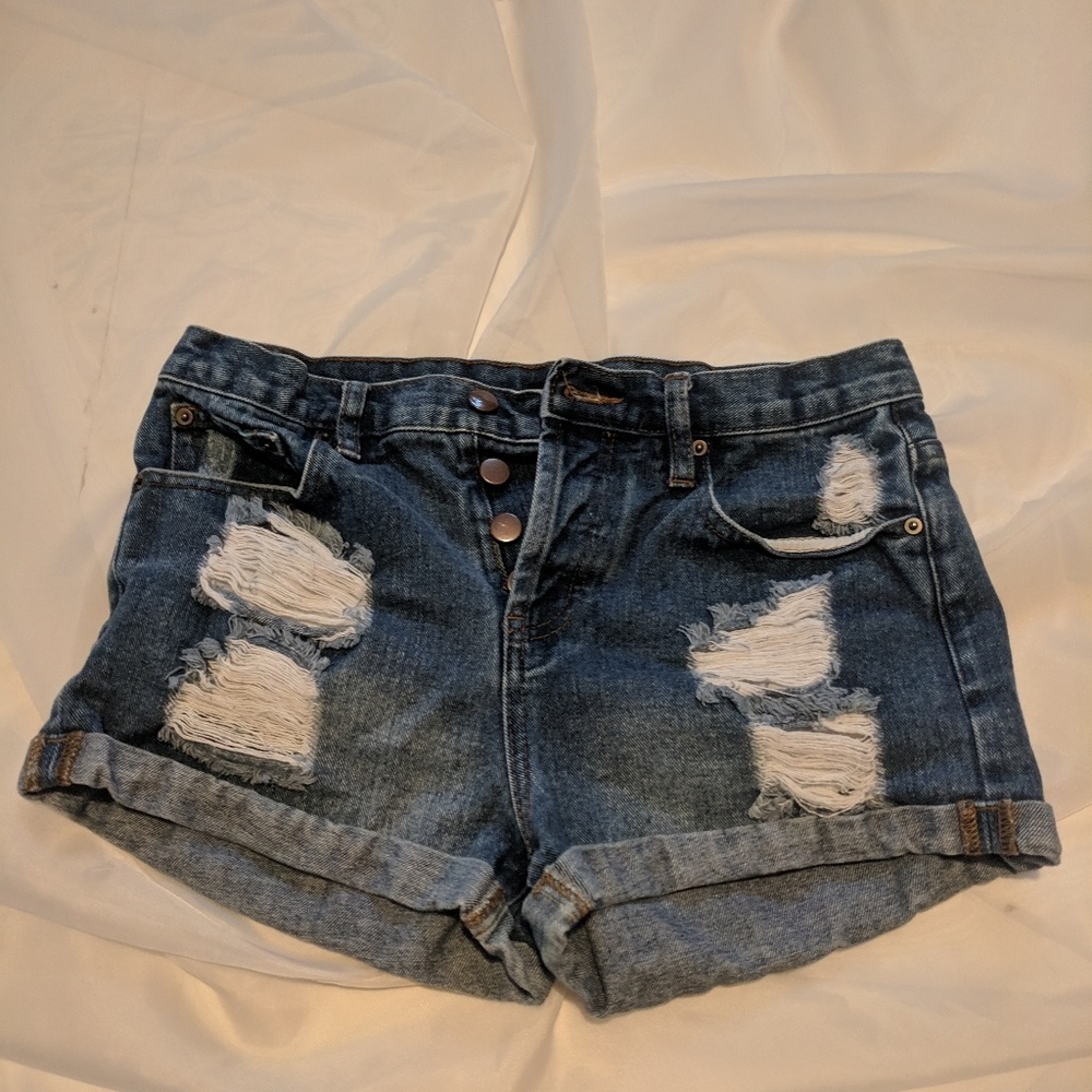 Forever 21 Button Fly Distressed Jean Shorts
